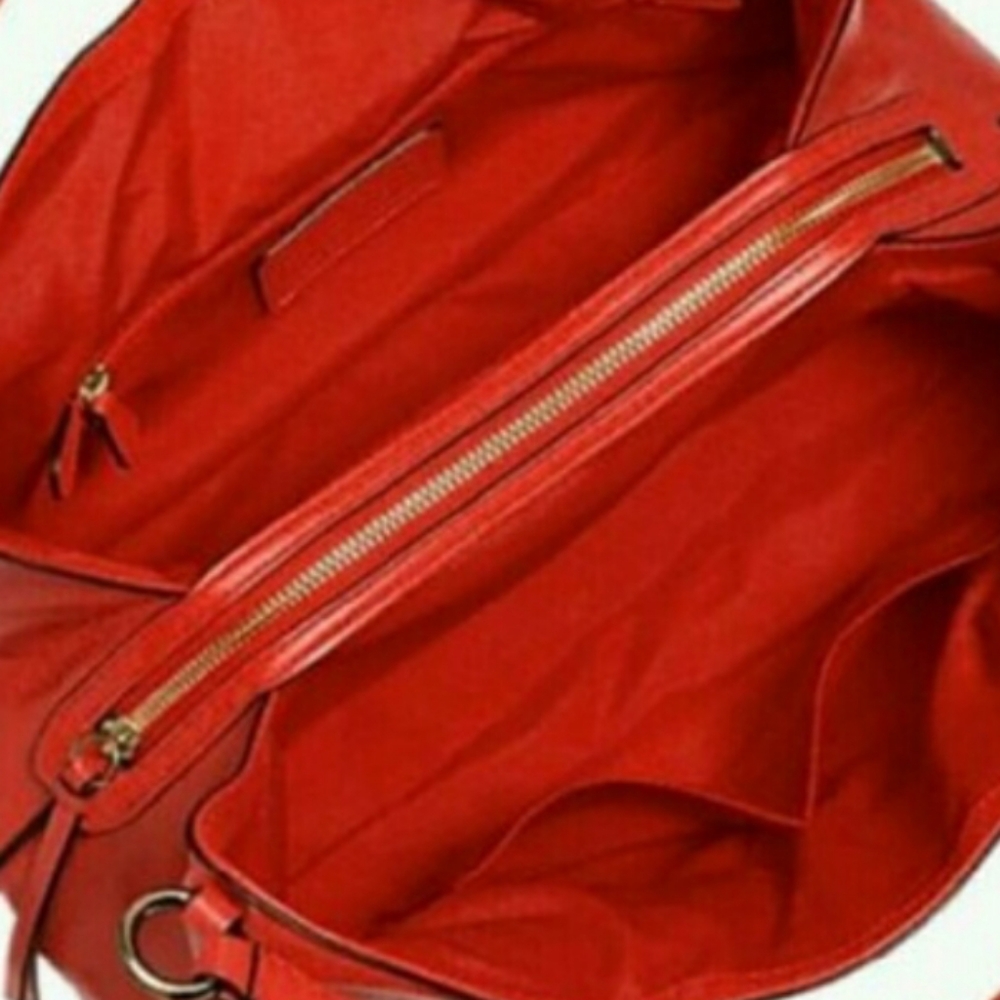 Coach Carlyle Large Handbag Luxe Smooth Leather Carmine Color Double Handles NWT - Picture 6 of 11